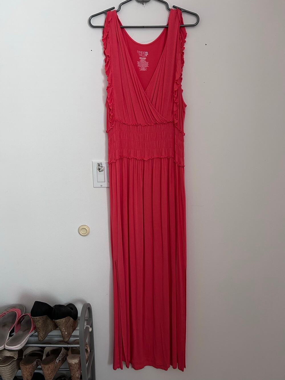 New Women’s Time & Tru Maxi Dress Super Soft Rayon Spandex Stretch Red size XXL